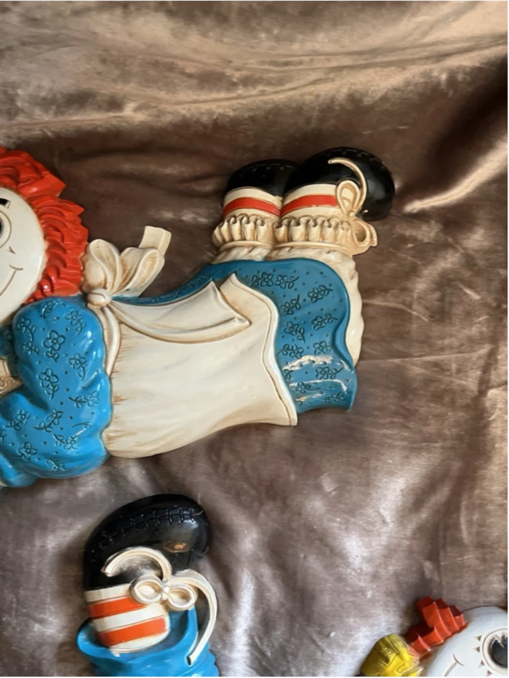 Raggedy Ann Andy VTG Nursery Wall Plaque Hanging Decor Bobbs-Merrill 1977 Set 2
